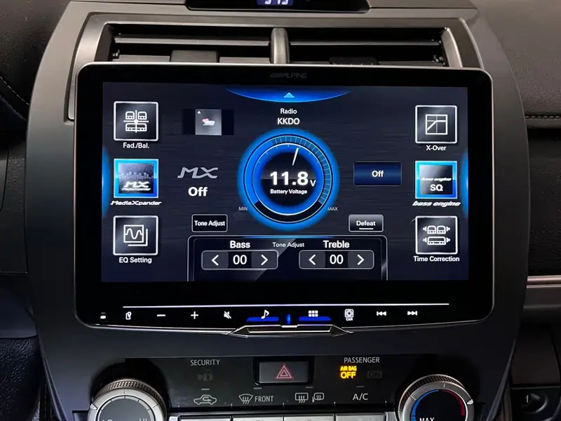 Alpine touchscreen receiver with sound tuning controls installed in a dash