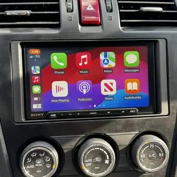 Sony touchscreen receiver showing Apple CarPlay installed in a dash